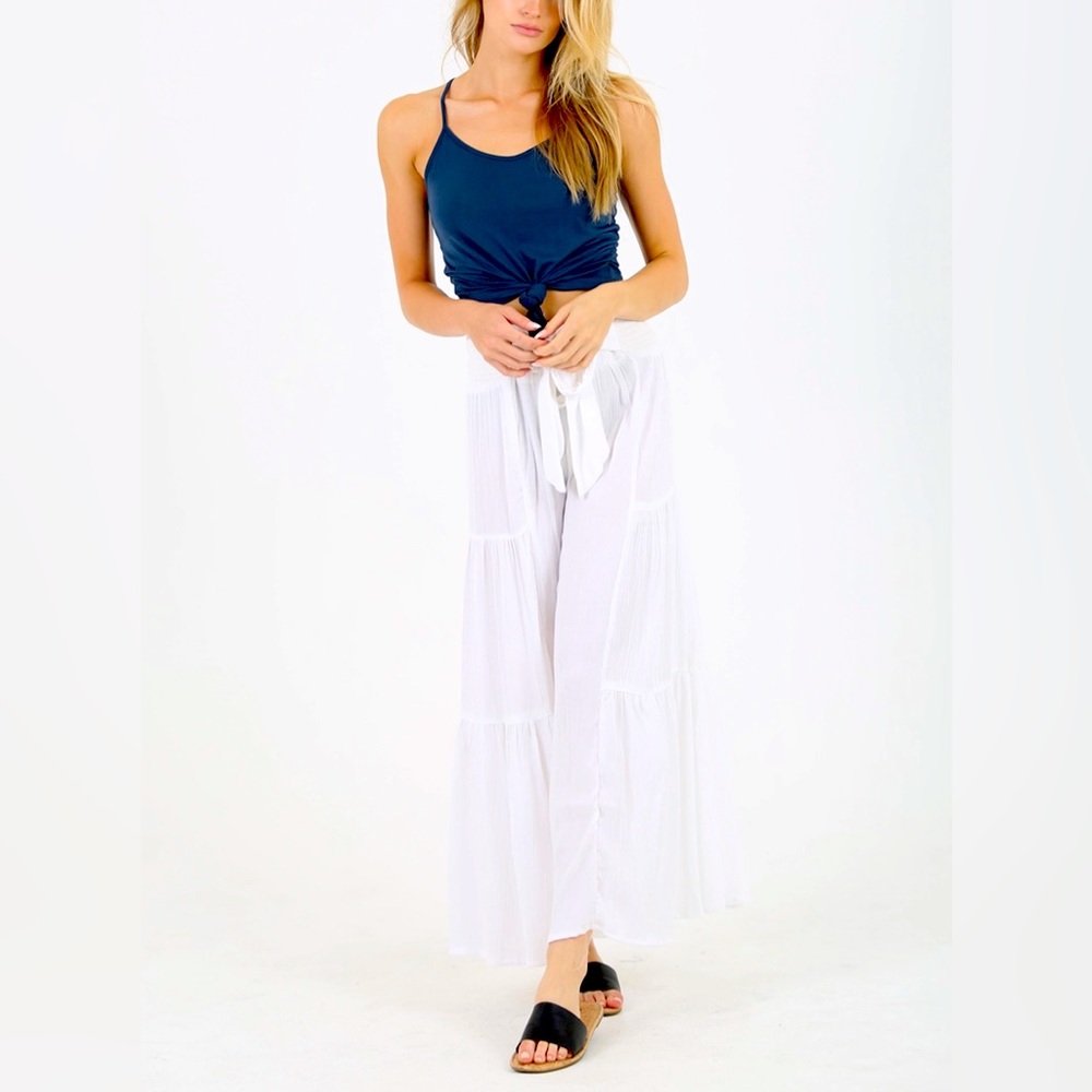 Angie White Wide Leg 3 Tiered Pants S M L
